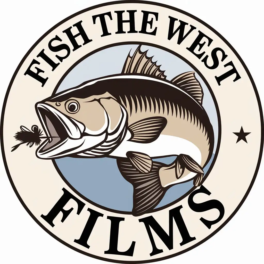 LOGO Design for Fish The West Films Fly Fishing Theme with Mountain and River Elements