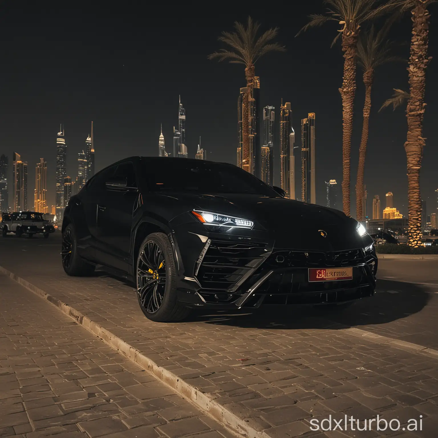 Lamborghini urus noir la nuit à dubai