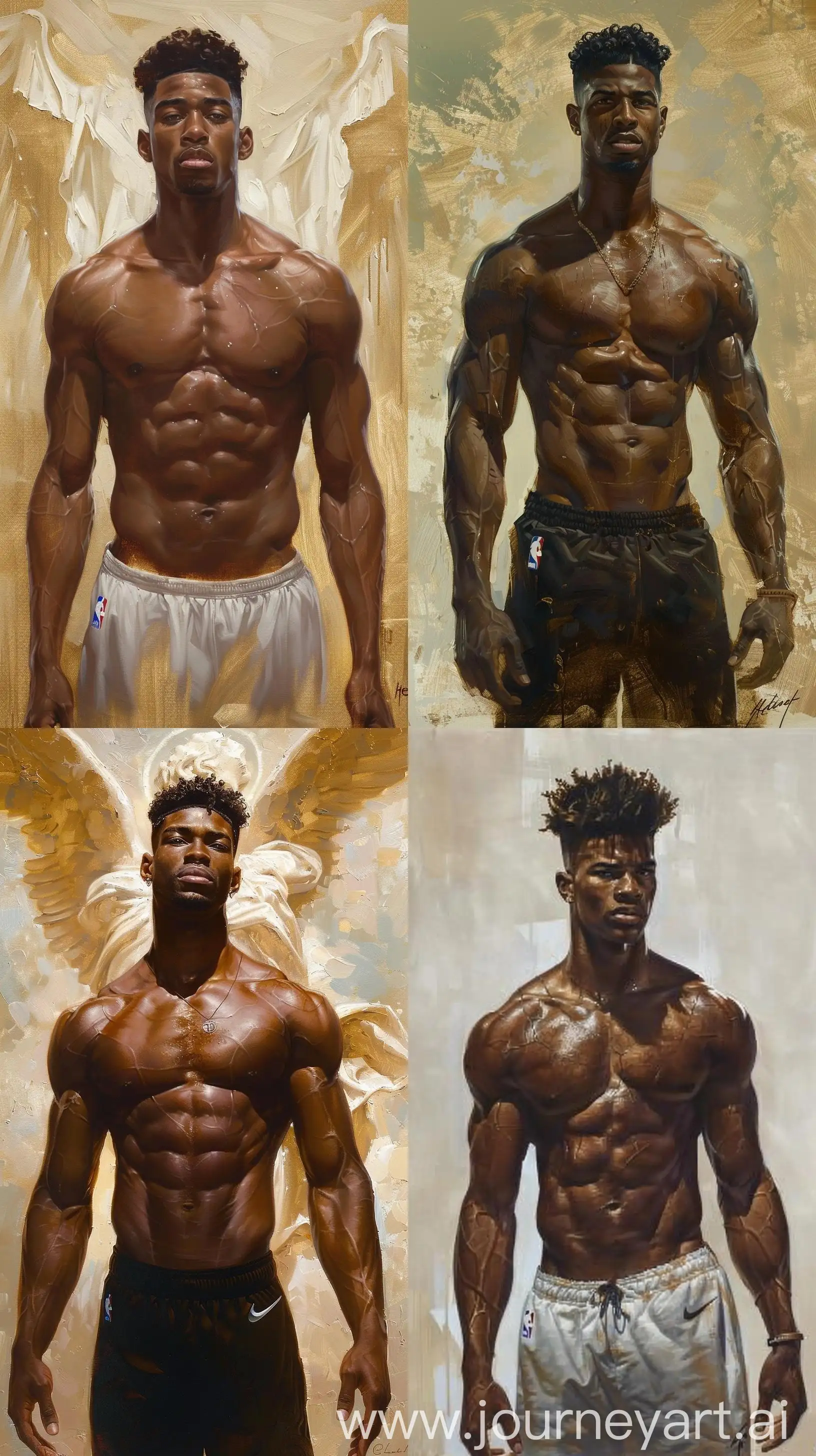 FullBody-Portrait-of-a-Tall-and-Muscular-African-American-NBA-Athlete-in-a-Surrealistic-Oil-Painting-Style