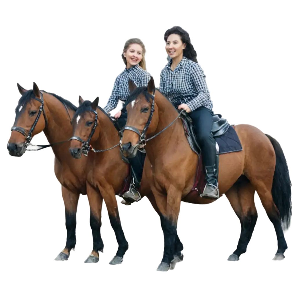 Smiling-People-on-Horses-in-Checkered-Clothes-HighQuality-PNG-Image-Creation