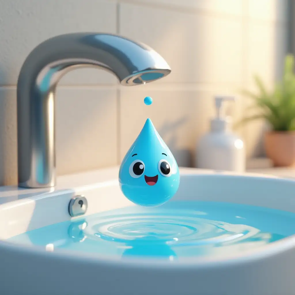 Happy-Water-Droplet-Character-in-Vibrant-Bathroom-Scene