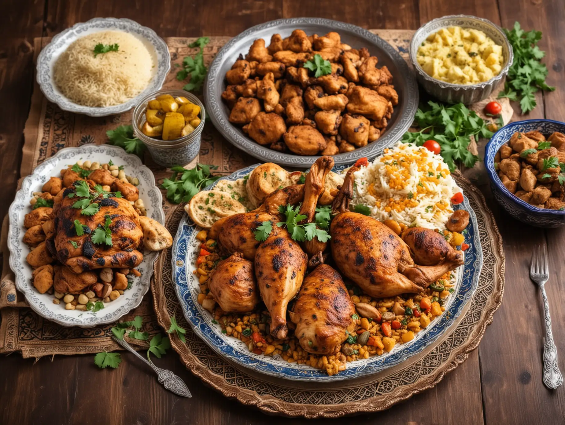 Persian and Iranian Chicken Dinner on Table Perspective