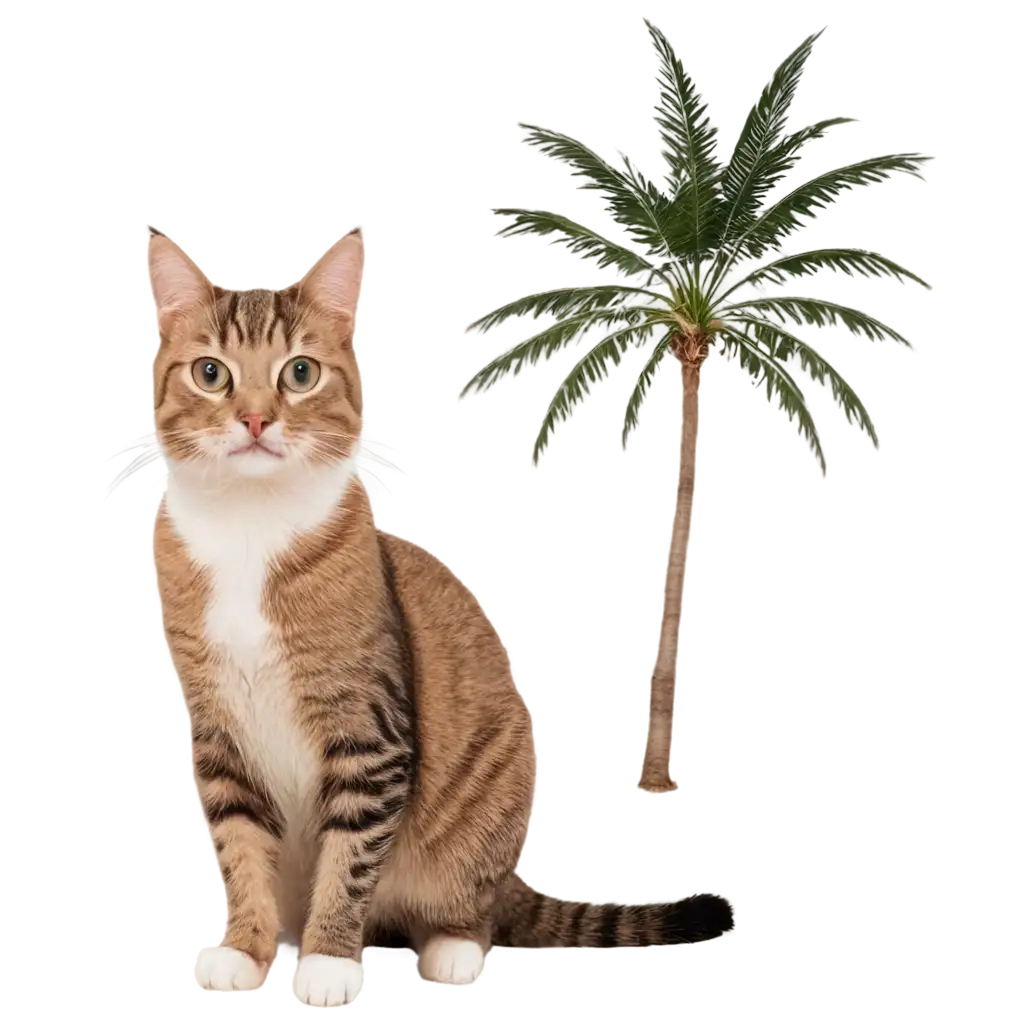 Cat-and-Palm-Tree-PNG-Image-Perfect-for-Digital-Design-and-Web-Usage