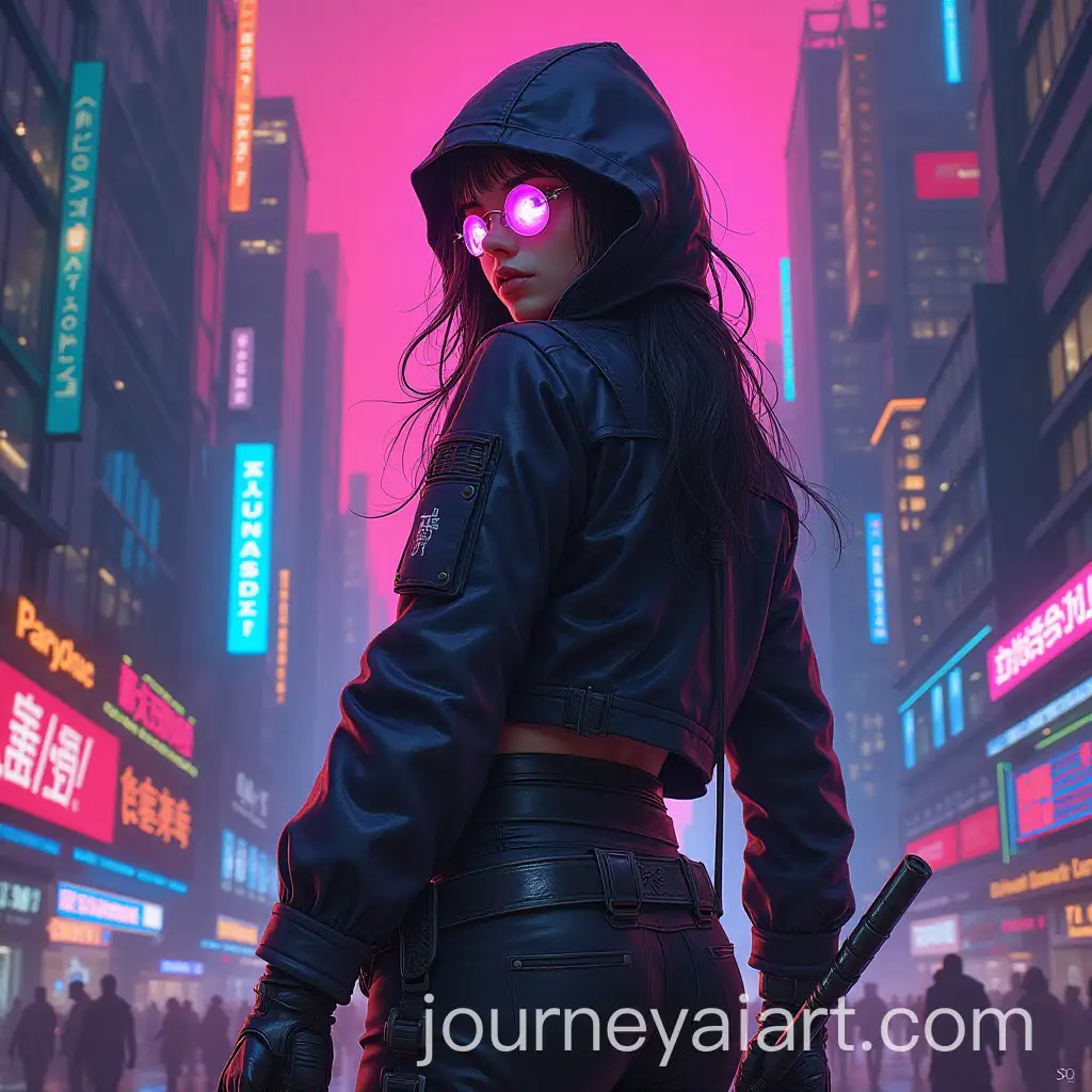 Cyberpunk-Neon-Warrior-in-a-Futuristic-Cityscape-with-Pulsating-Lights
