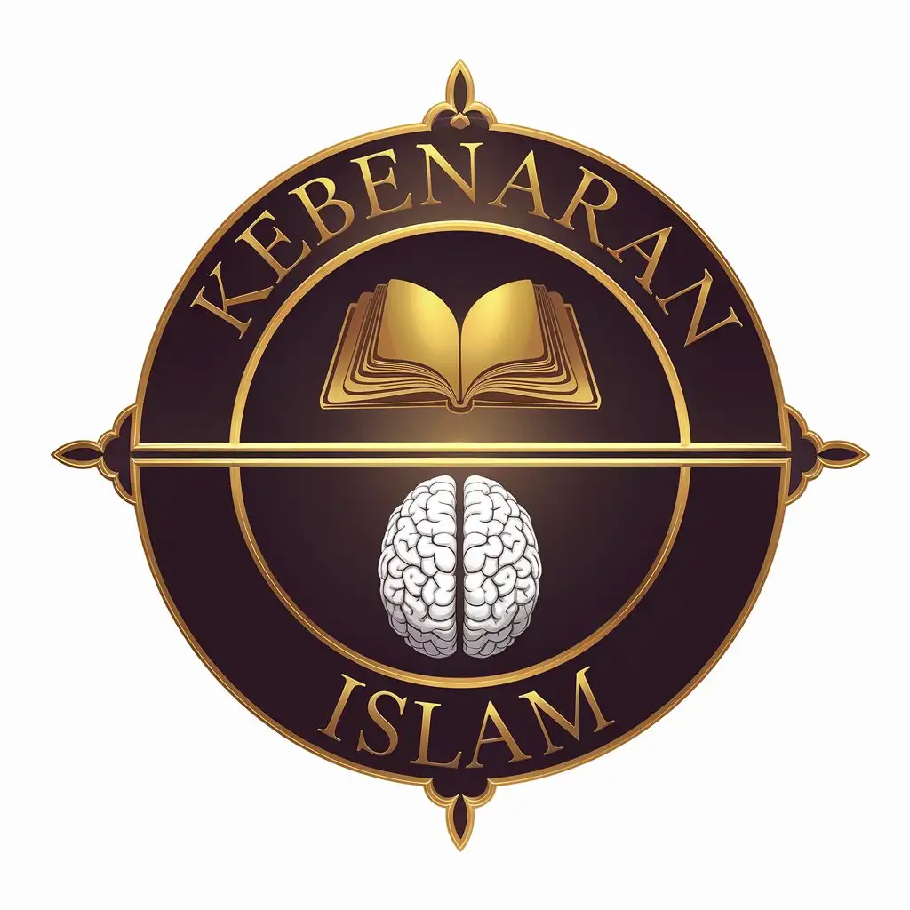 Luxurious Circle Logo for Kebenaran Islam YouTube Channel with Book and Brain Illustration