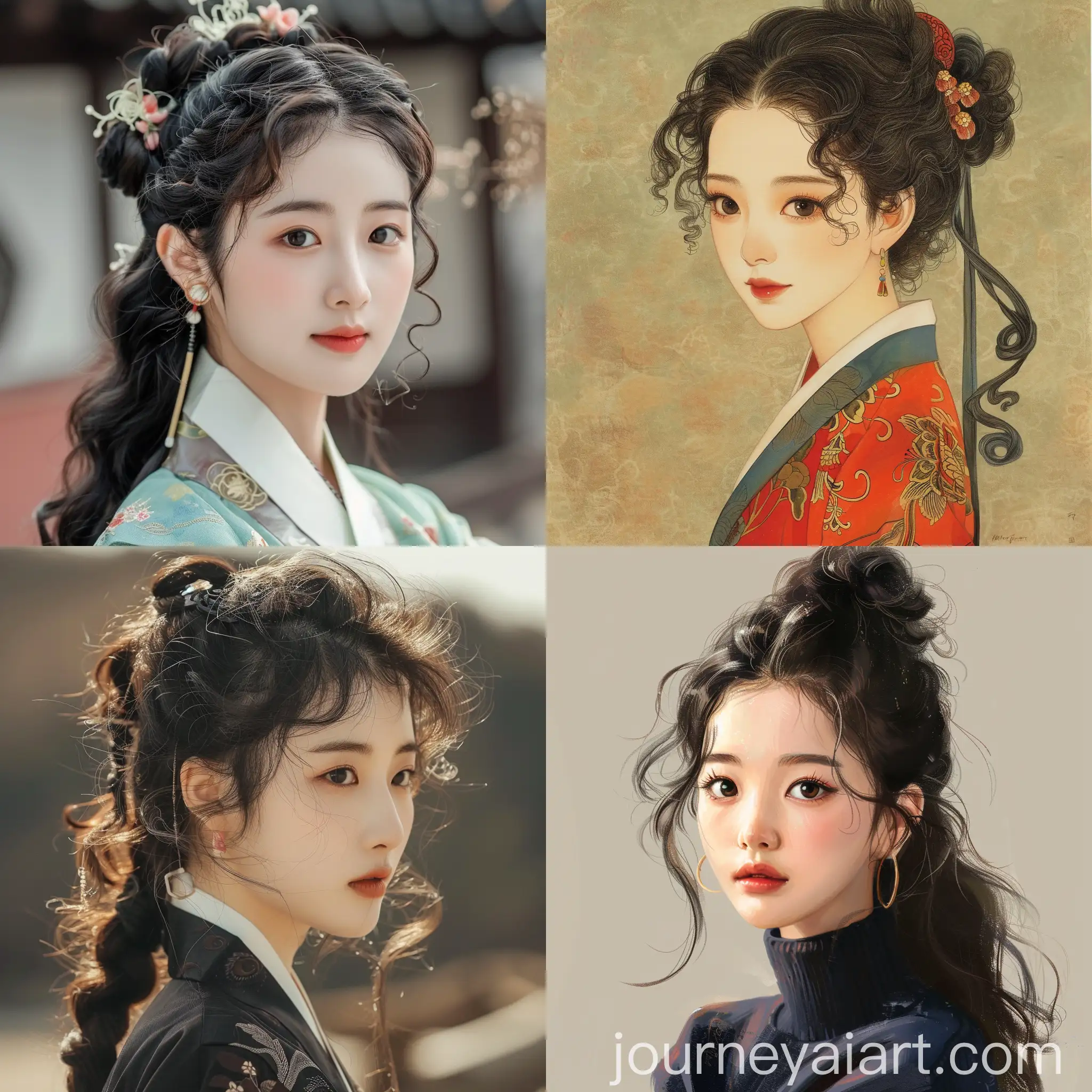Korean-Woman-with-Curls-and-Ponytail-in-Traditional-Attire