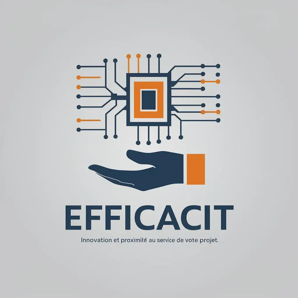 LOGO Design for EfficacIT Navy Blue Orange with Hand and Circuit Board Theme