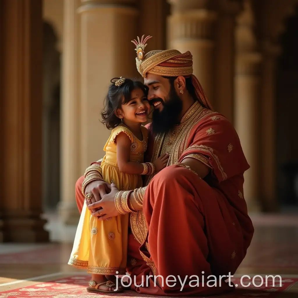 Turkish-Baby-Girl-in-Indian-Attire-Laughing-in-a-Royal-Palace-with-Father-in-Kings-Costume
