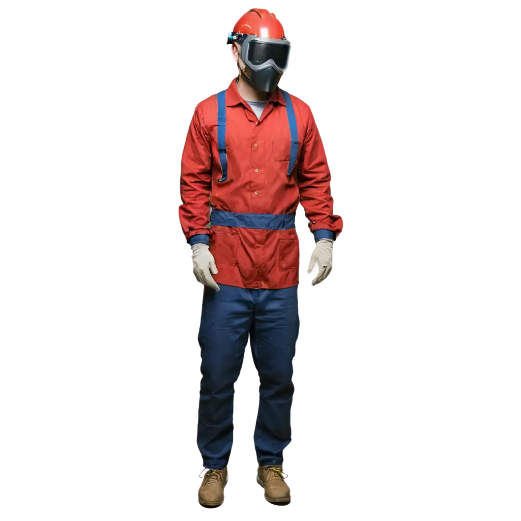 Welding-Helmet-PNG-Image-Featuring-Welder-in-Red-Wearpack-Facing-Forward-for-HighQuality-Graphics