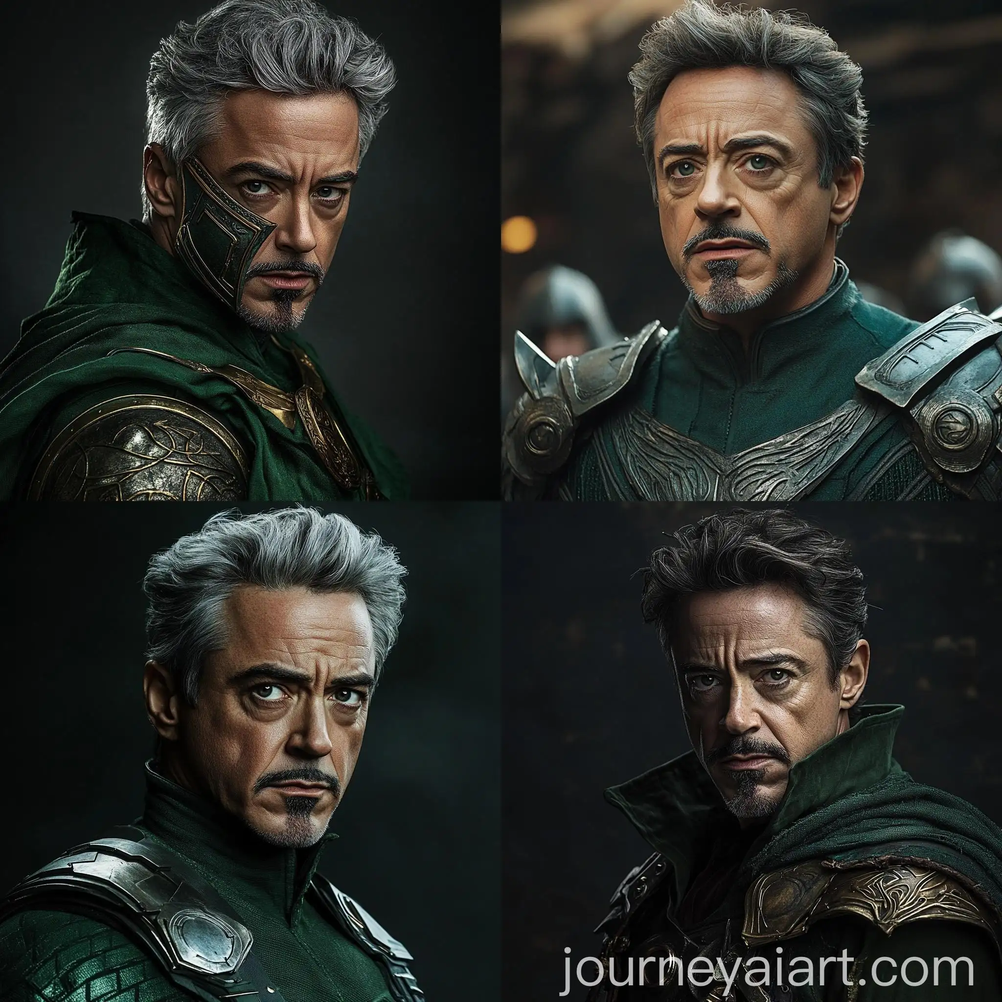 Doctor-Doom-Cosplay-Robert-Downey-Jr-in-Medieval-Armor-and-Grey-Hair
