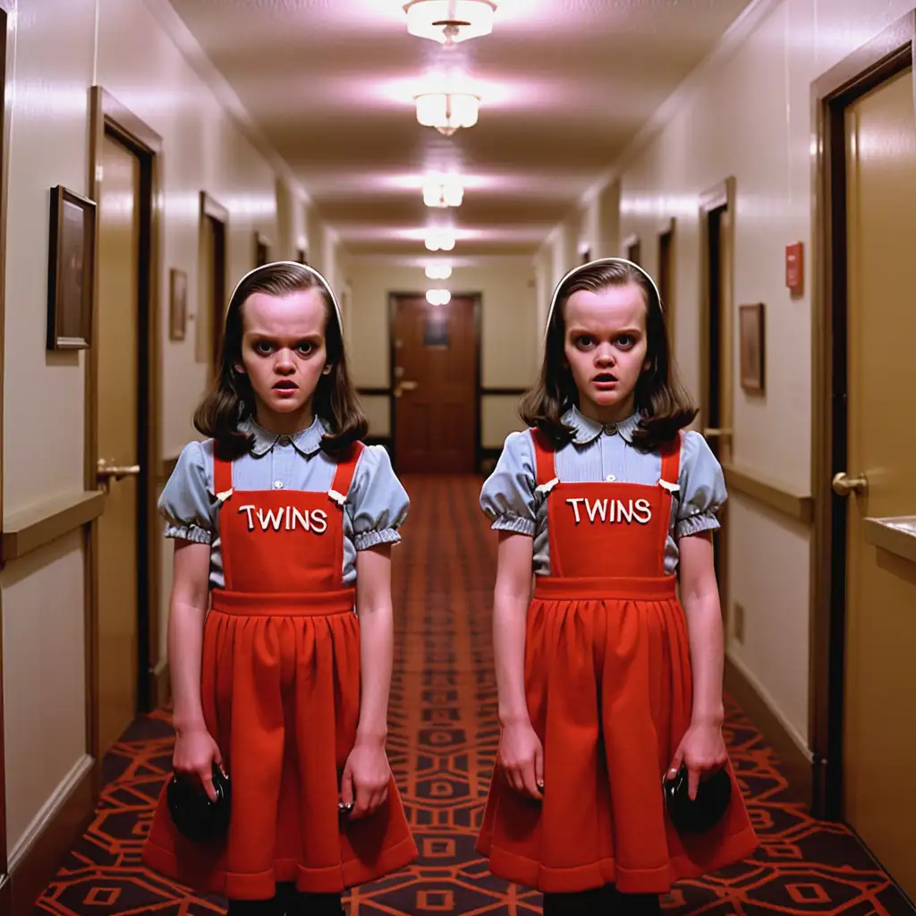 Eerie Twins in Vintage Hotel Setting Inspired by The Shining