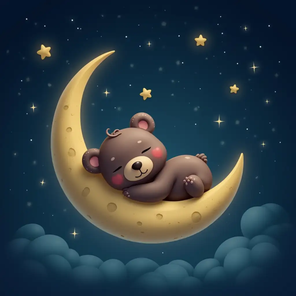 Adorable-Bear-Cub-Sleeping-on-a-Moon-Under-a-Starry-Night-Sky