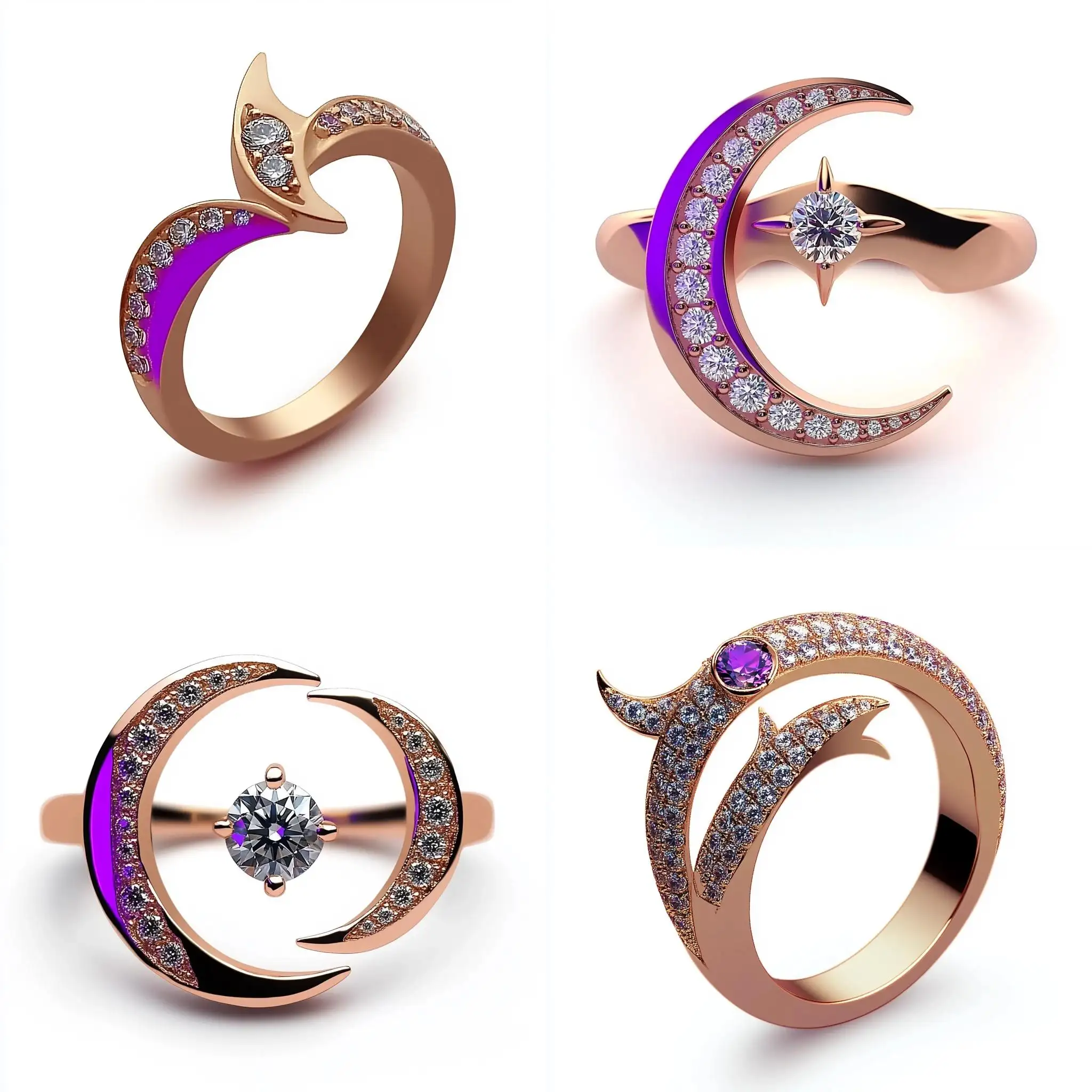 Elegant-Pink-Gold-Ring-with-Central-Diamond-and-Crescent-Moon-Halo