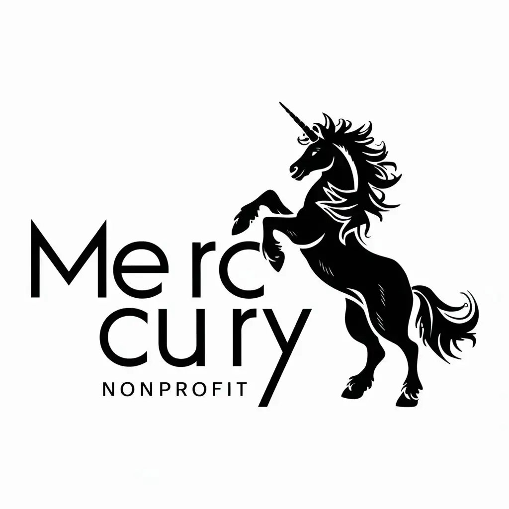 a logo design,with the text "Mercury", main symbol:Unicorn on its hind legs, not trained, wild, free, with a luxurious mane and tail.,Moderate,be used in Nonprofit industry,clear background