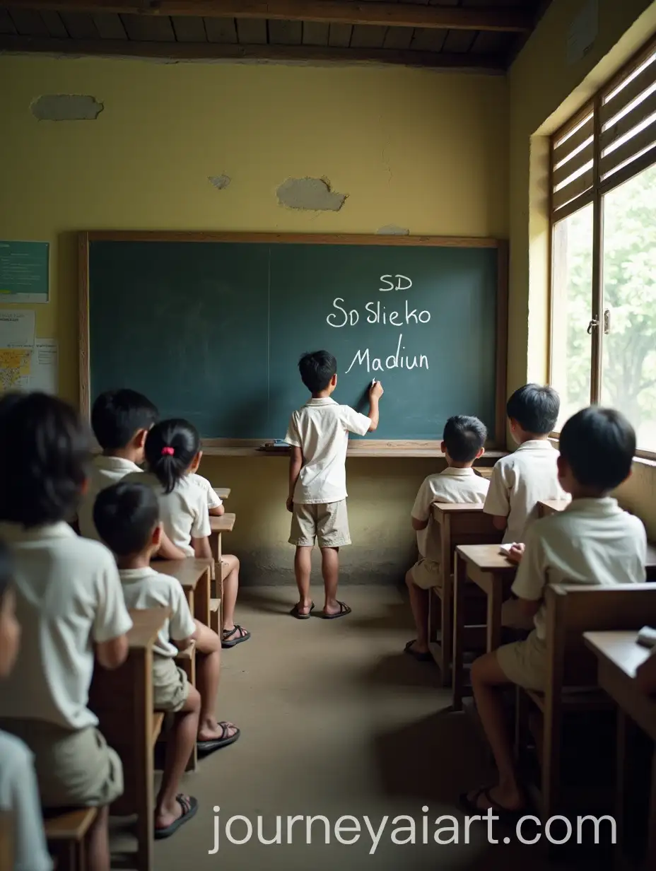 1970s-Indonesian-Elementary-School-Classroom-with-Students-Writing-on-Chalkboard