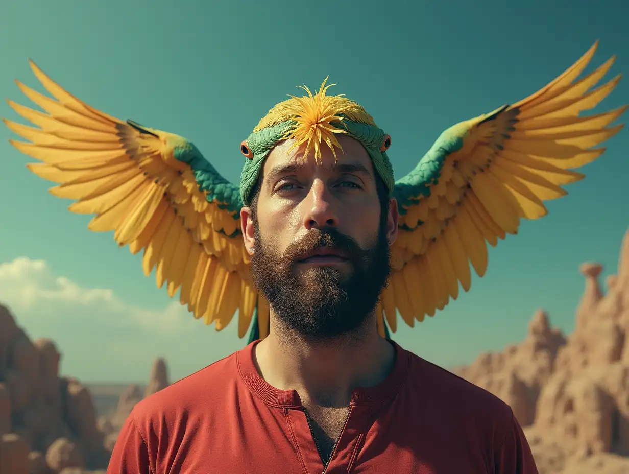 Create a Surreal World Man with Parrot Head
