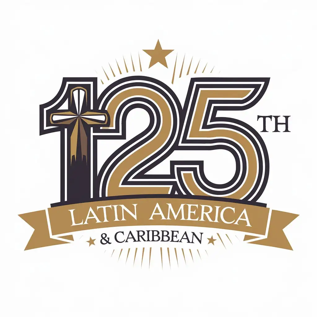 LOGO Design for Latin America Caribbean Vector Logo Featuring 125th Anniversary and Jerusalem Cross for Religious Industry