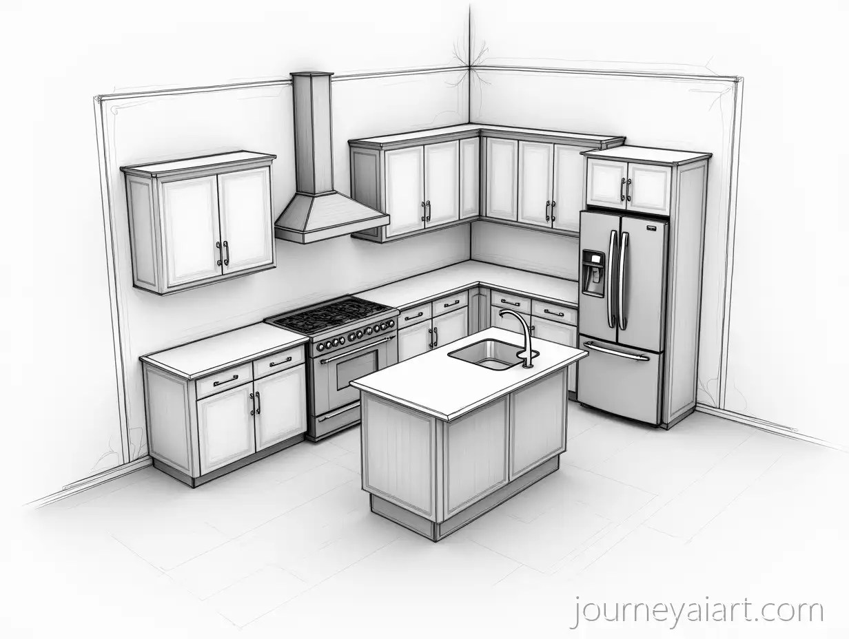 3D-Kitchen-Layout-Render-with-Stainless-Steel-Design3D-kitchen-layout-render-and-Blueprint-Sketch-Overlay