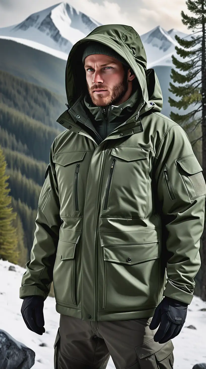 Functional Tactical Winter Jacket in Mountain Landscape