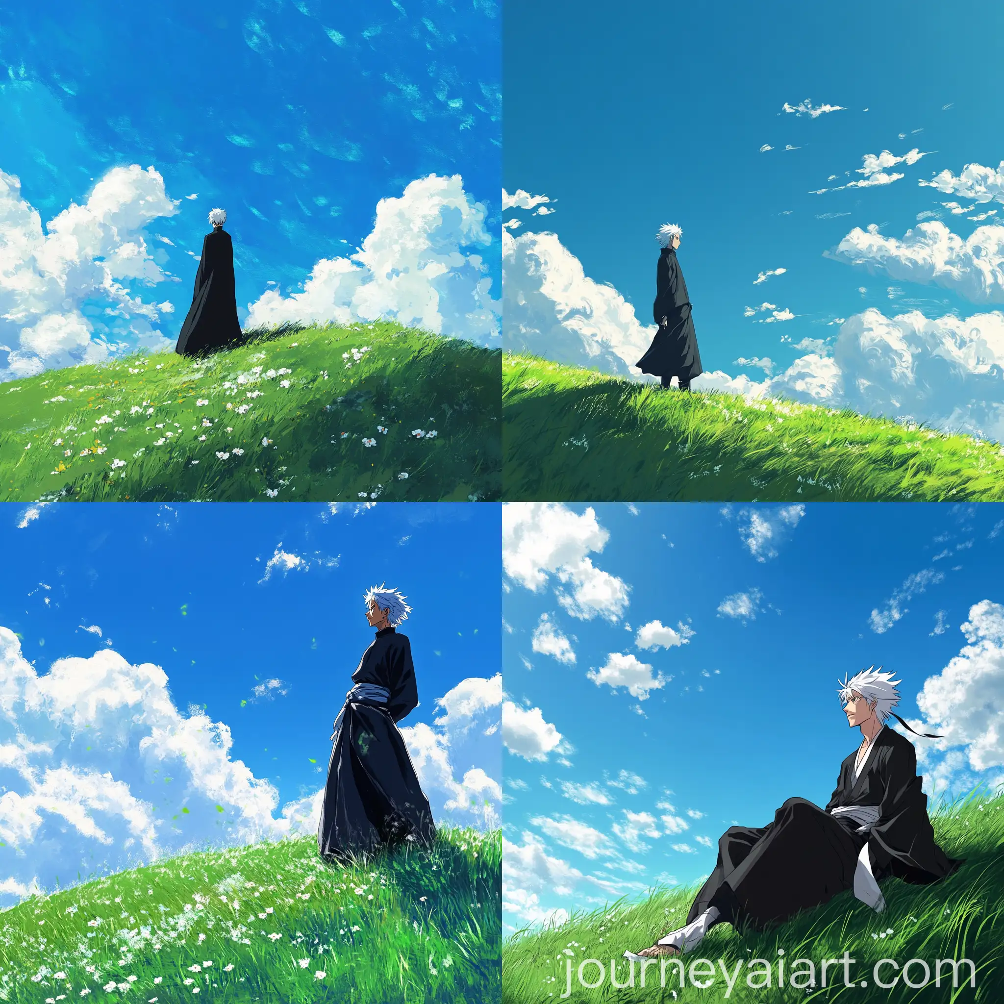 Toshiro-from-Bleach-in-Studio-Ghibli-Style-on-Grassy-Hill-and-Blue-Sky