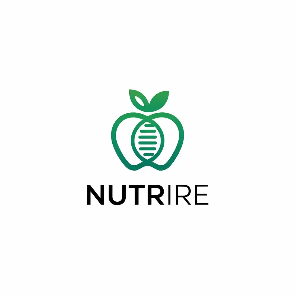 a vector logo design,with the text "Nutrire", main symbol:A symbol to be used as a freelance nutritionist, that evokes a sense of health, familiarity, tranquility and hope for good intentions. A minimal logo that immediately conveys we are talking about good nutrition and food health. The logo should contain an apple and a strand of DNA,Minimalistic,be used in Sports Fitness industry,clear background