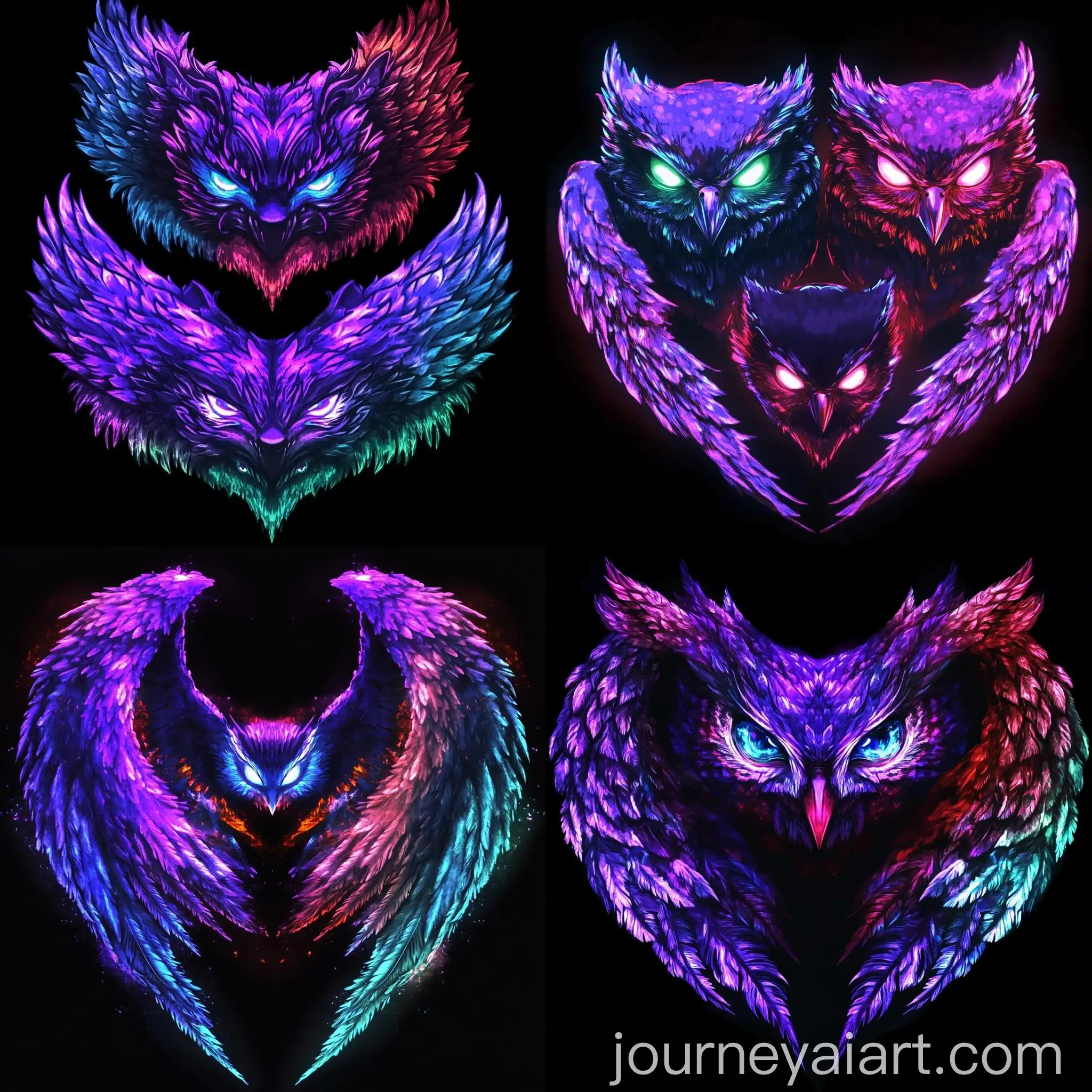 Nocturnal-Owl-Twitch-Sub-Badges-in-Vibrant-Purples-Blues-Greens-Reds-and-Black