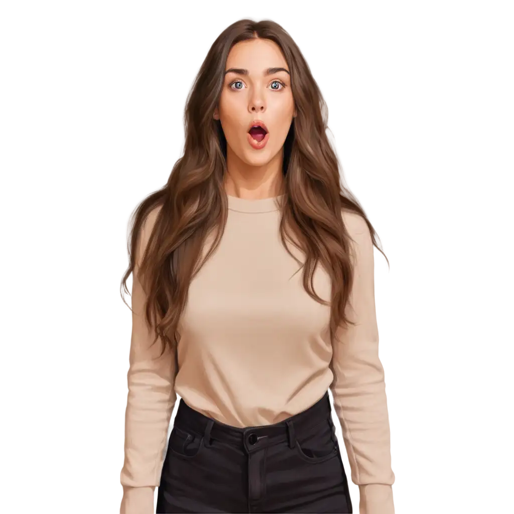 Realistic-Digital-Painting-PNG-of-Stylish-Young-Woman-with-Surprised-Expression-and-Wavy-Brown-Hair