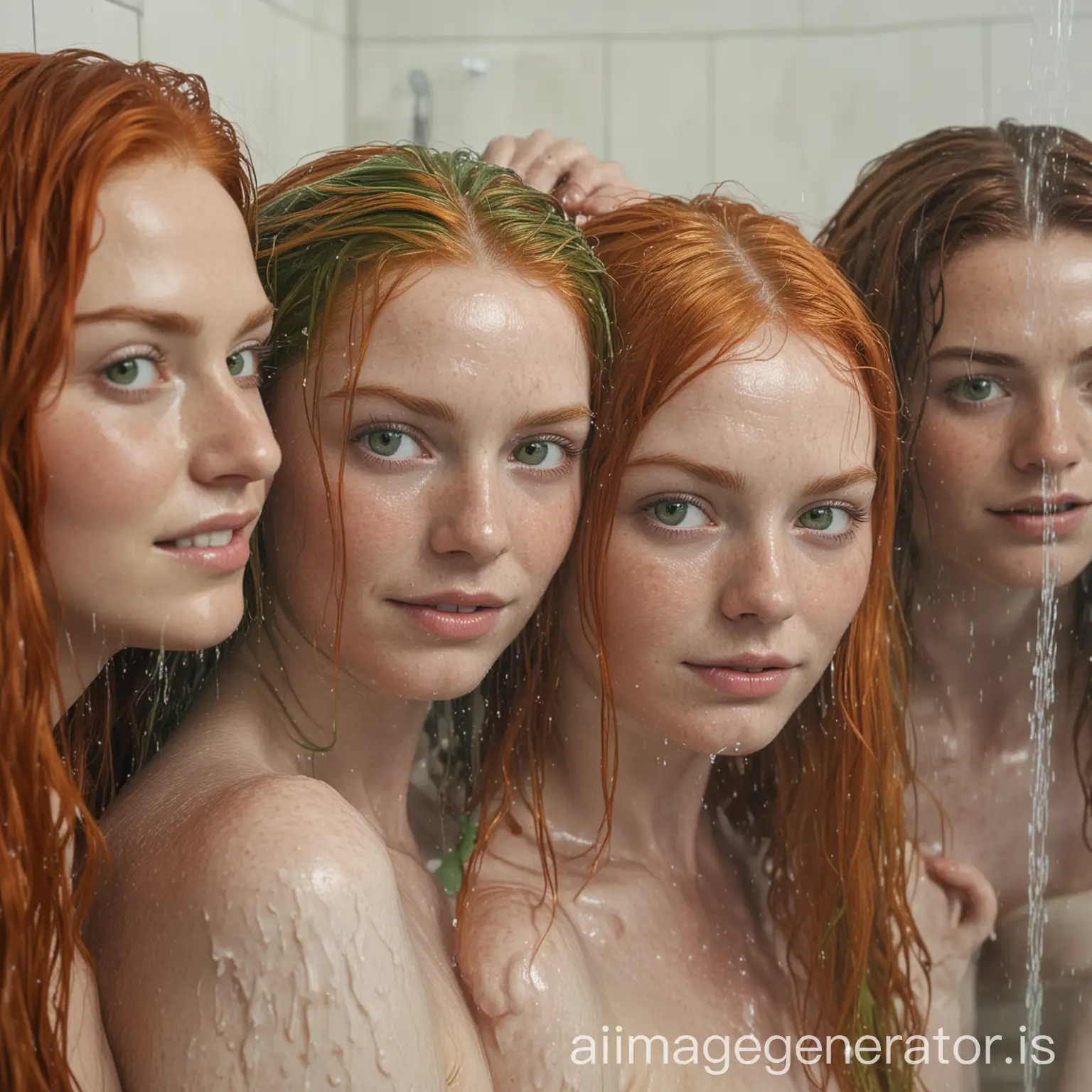 Group-of-Women-with-Pale-Red-Hair-and-Green-Eyes-Showering-Together