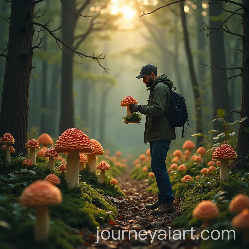 Man-Collecting-Morel-Mushrooms-in-the-Forest
