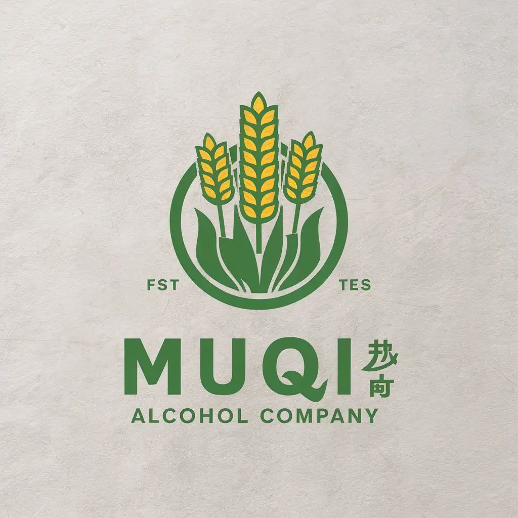 LOGO-Design-For-Muqi-Alcohol-Company-Elegant-Corn-and-Wheat-Ears-Emblem