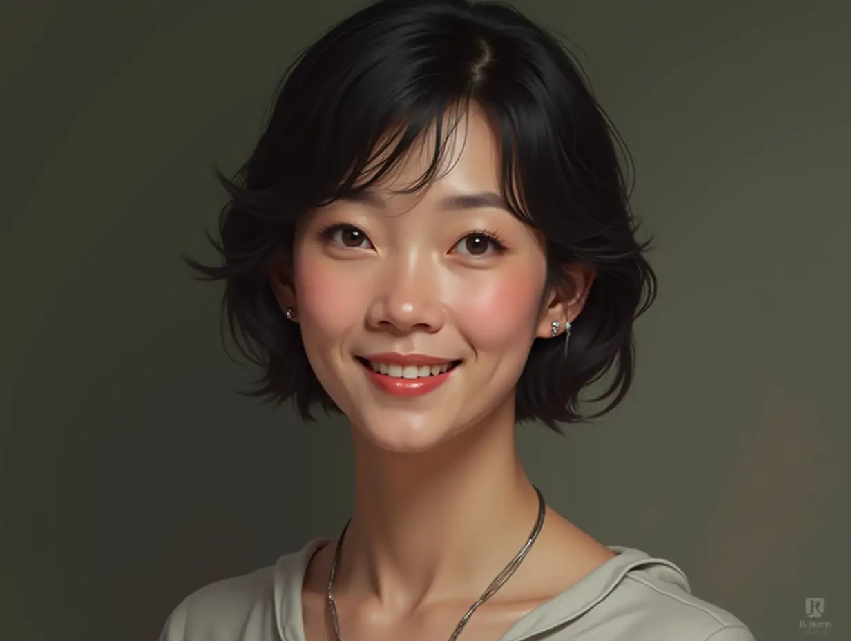 Create a photorealistic image of a woman 60 years with Nezuko face