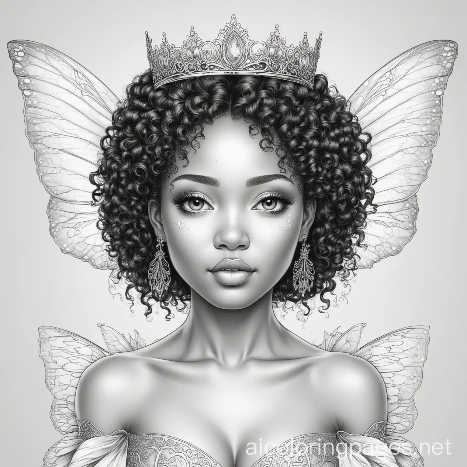 Melanated-Fairy-Princess-Coloring-Page-on-White-Background