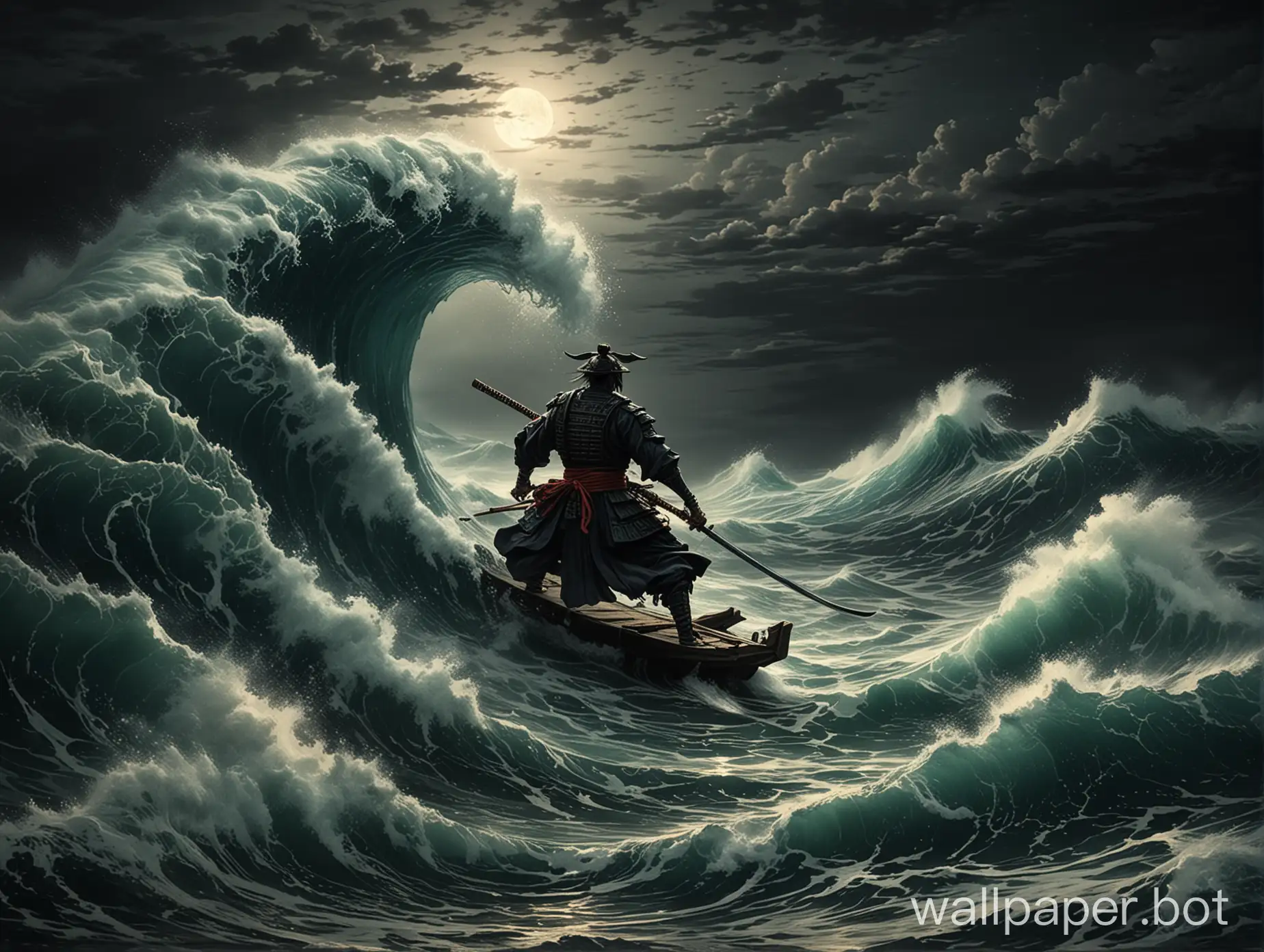 Samurai-Facing-Night-Sea-Wave-in-Dramatic-Encounter