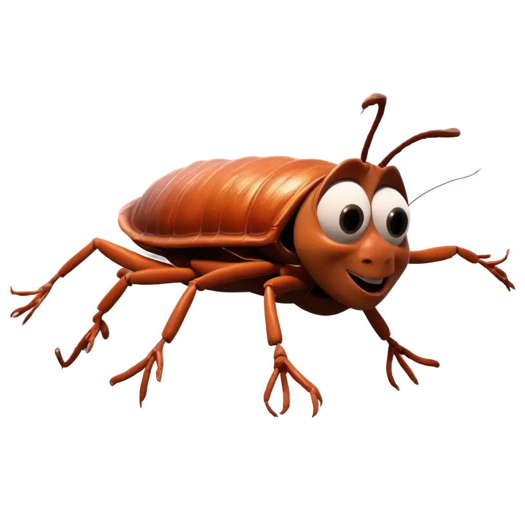 Disney Pixar 3d cartoon of a scared cockroach running away