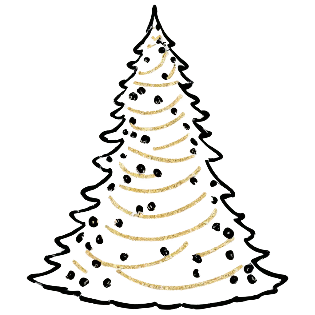 White-Black-and-Gold-Christmas-Tree-PNG-Elegant-Holiday-Decoration-for-Creative-Projects