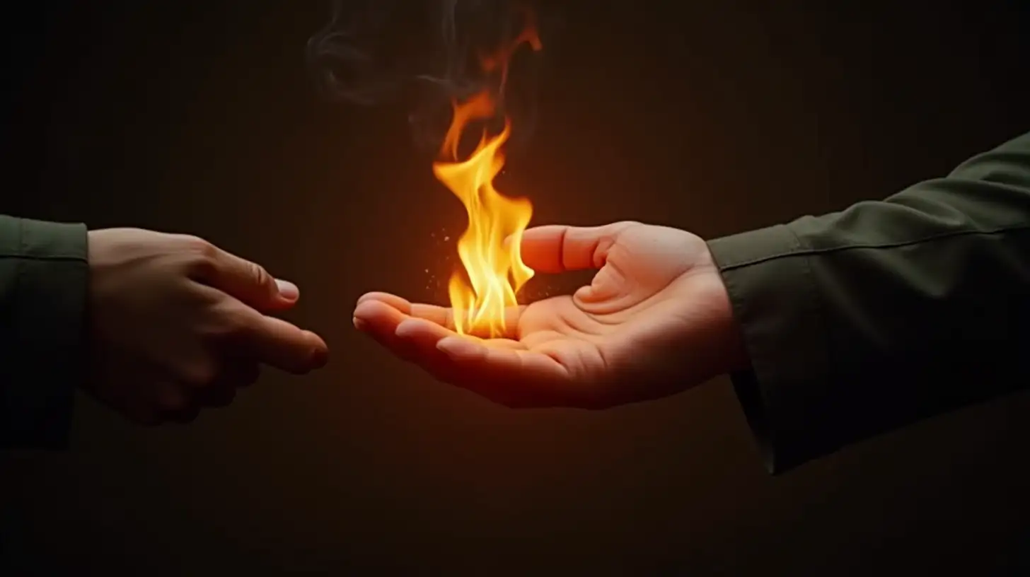 Symbolic Gesture of Connection Hand Passing Flame