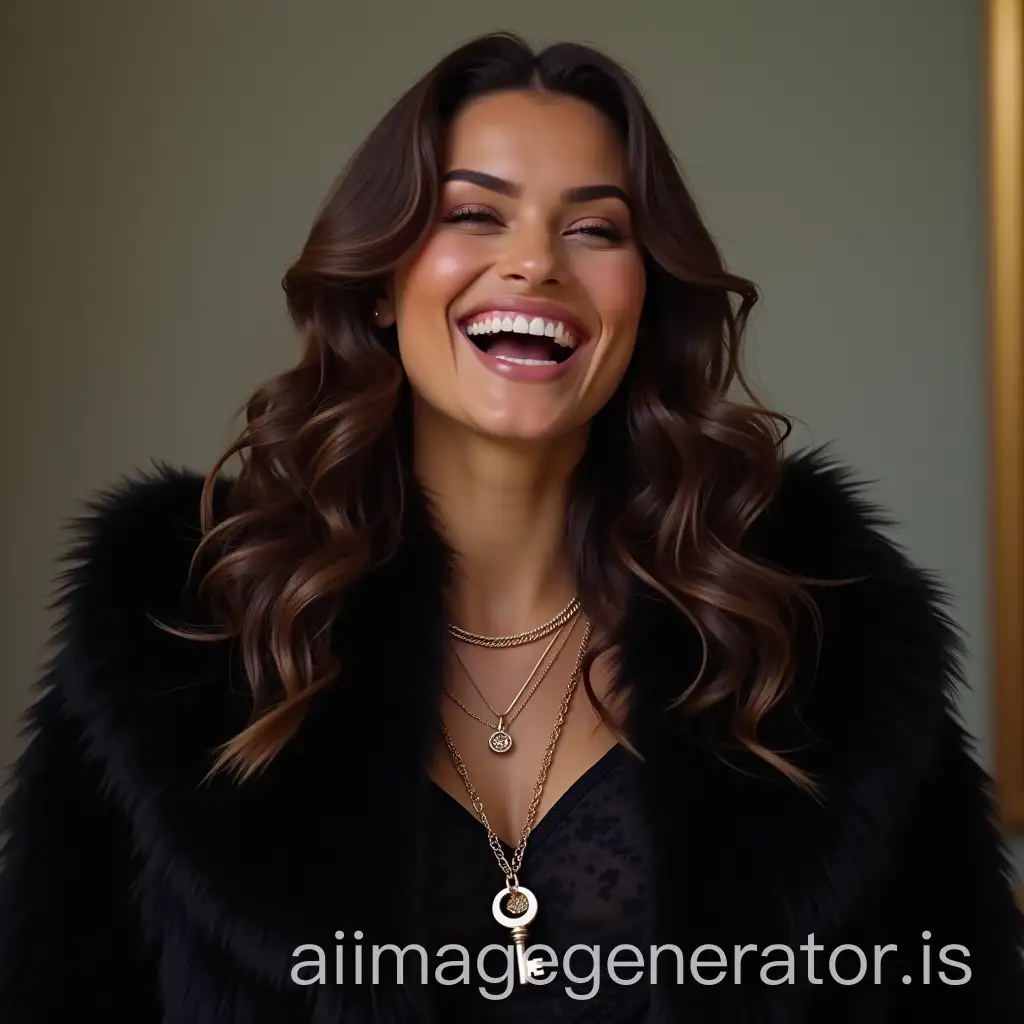 Laughing-Woman-in-Black-Mink-Coat-with-Key-Necklace