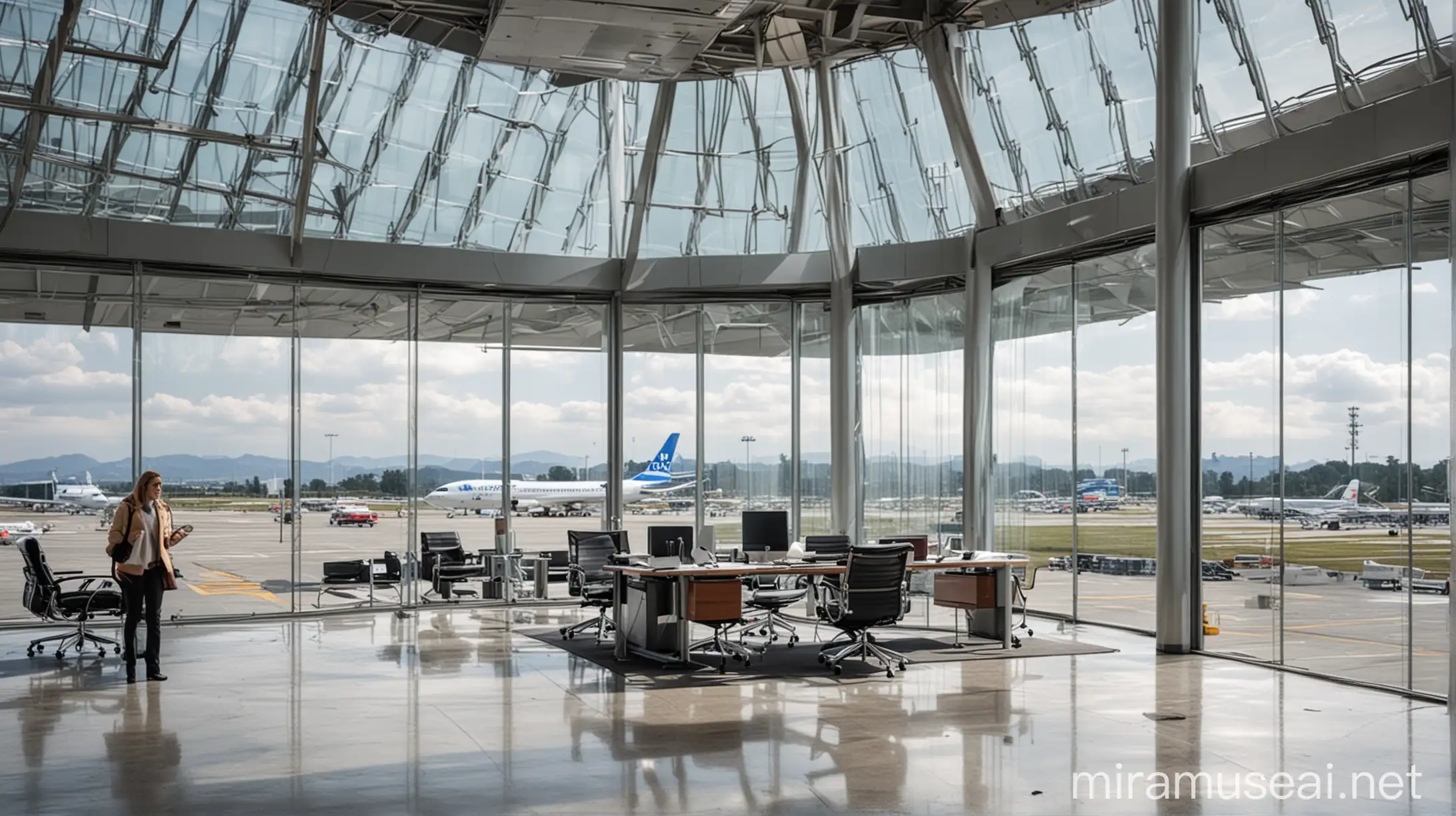 Modern Office in Airport Setting with Glass and Steel