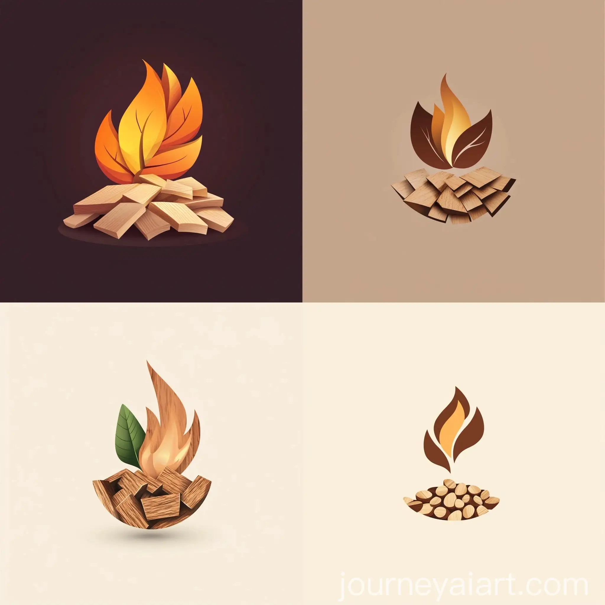 Minimalist-Vector-Logo-Design-Wood-Chips-with-Flame-and-Leaf
