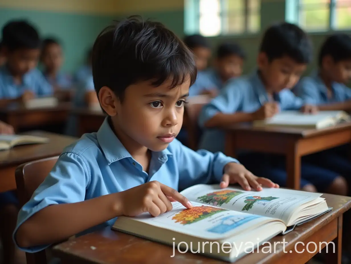 9YearOldAI-Image-Prompt-Expansion-Indian-Boy-Studying-Seasons-in-Quiet-Classroom