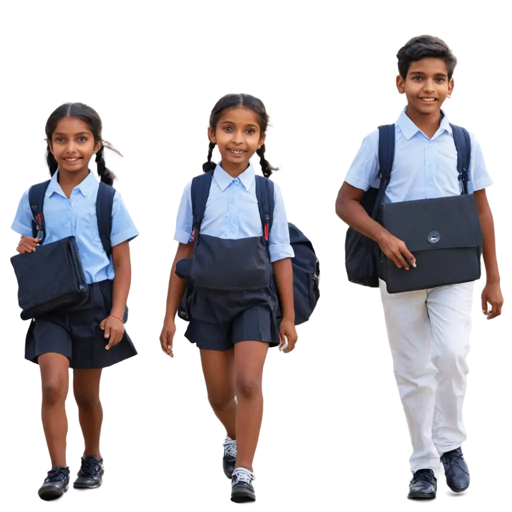 South-Indian-Boys-and-Girls-Going-to-School-Happily-PNG-A-Vibrant-Representation-of-Joyful-School-Life