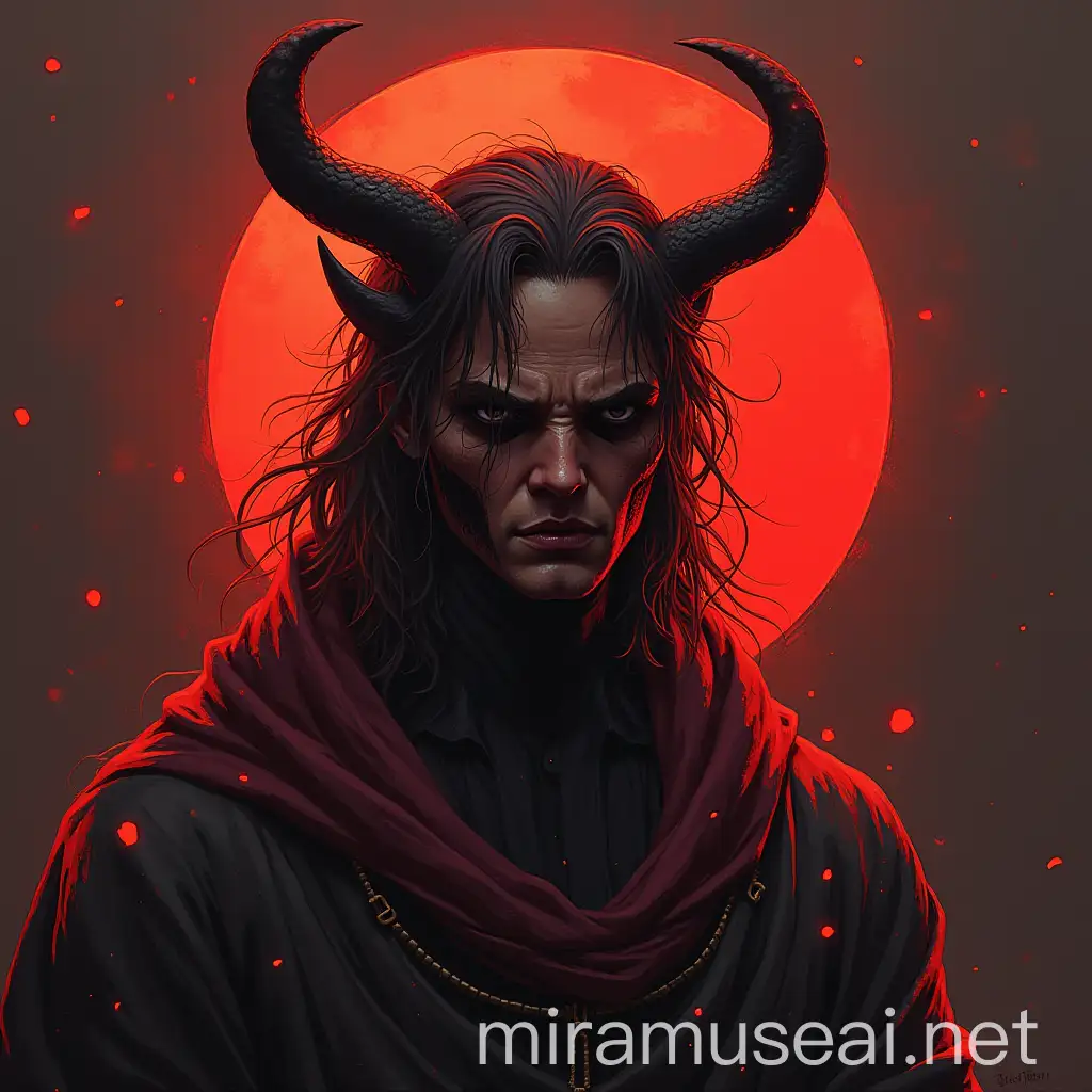 Sinister Devil with Fiery Eyes and Horns