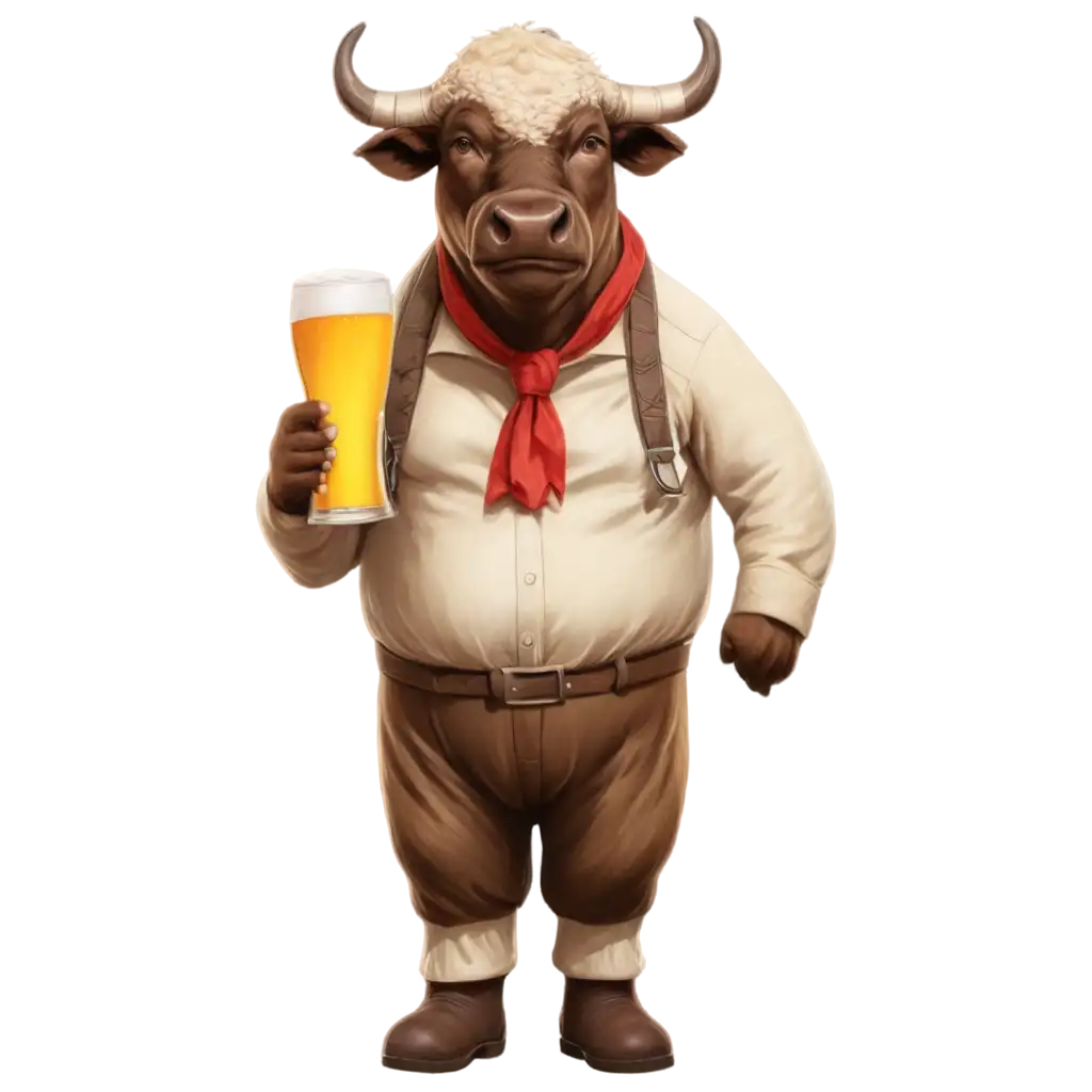 Happy Bull drinking beer