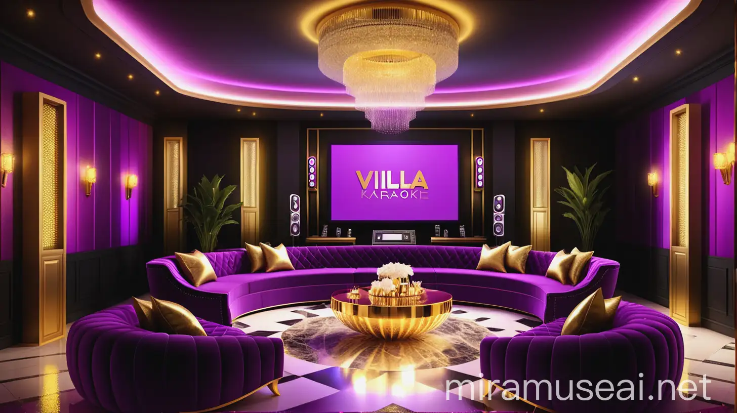 Luxurious Villa Karaoke Room with LED Lighting and Modern Furnishings