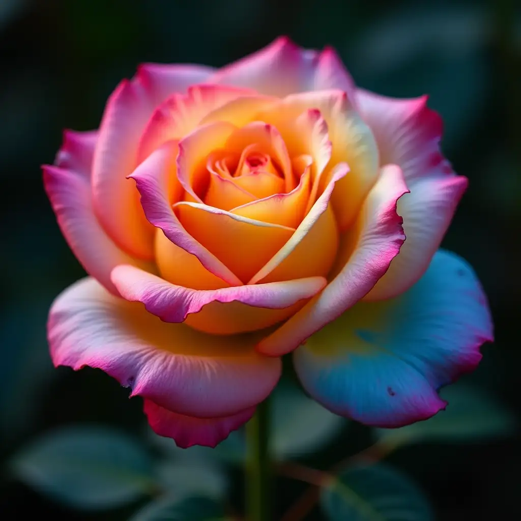 Vibrant RainbowColored Rose Blossom