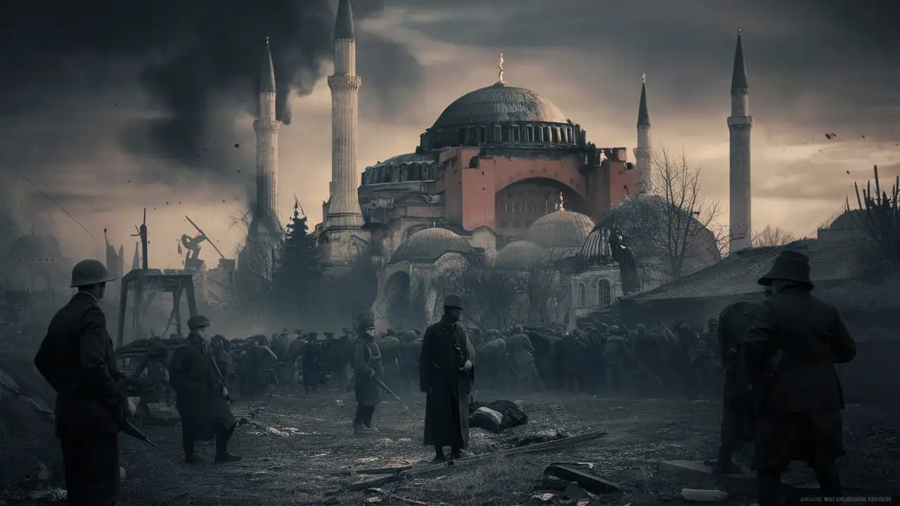 Turkish Army and Hagia Sophia during the Fall of the Ottoman Empire