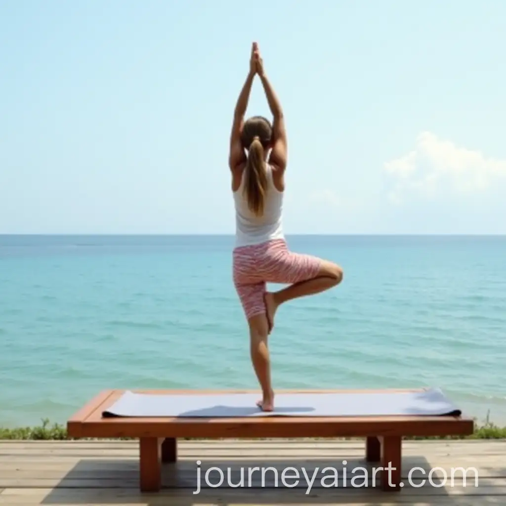 Girl-Practicing-Yoga-on-Wooden-Stand-with-Seaside-View