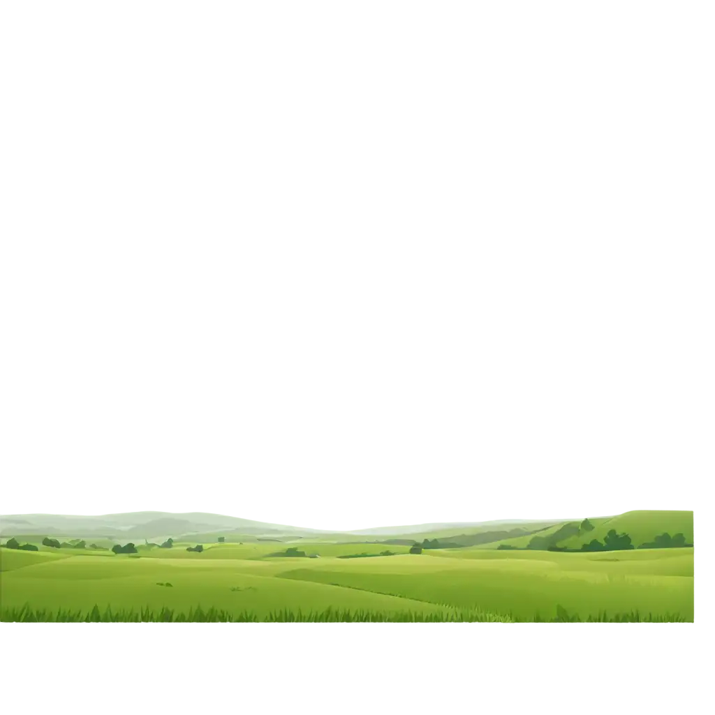 Illustration of a low-lying plain, minimal elevation, green fields stretching flatly, no background, transparent PNG style