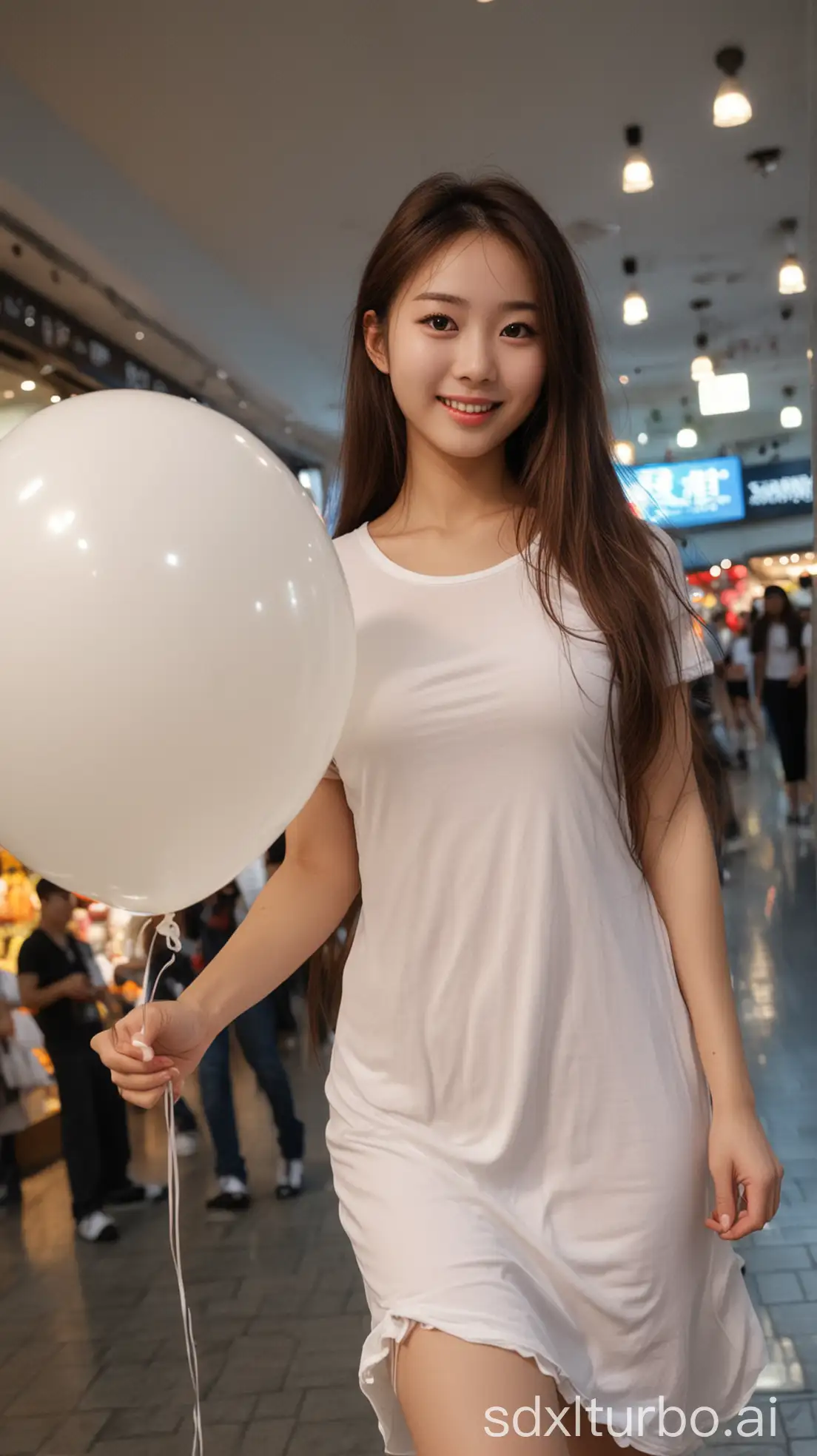 Chinese-Beauty-with-Sweet-Smile-and-Balloon-in-Mall-at-Night