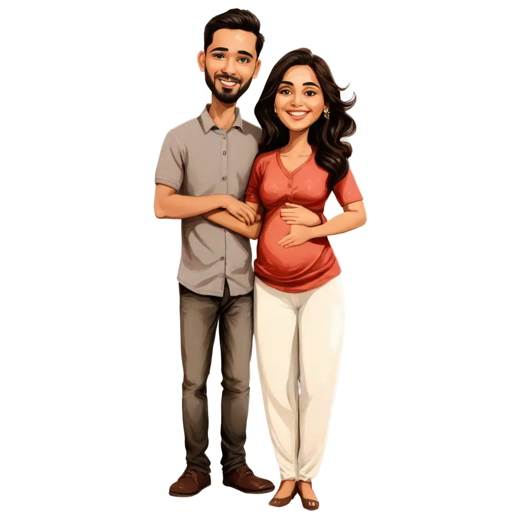 Indian-Pregnant-Couple-Caricature-PNG-Unique-Digital-Art-for-Memorable-Moments